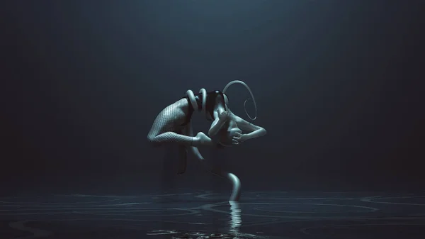 Sexy Acqua Demone Donna Con Tentacoli Avvolto Intorno Suo Sollevamento — Foto Stock