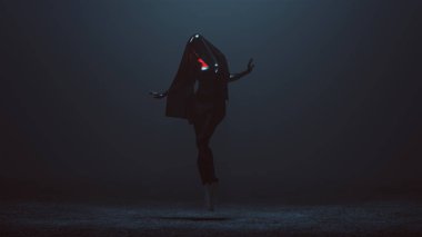Floating Black Demon Nun Shrink Wrapped Futuristic Haute Couture Dress Abstract Demon 3d illustration 3d render   clipart