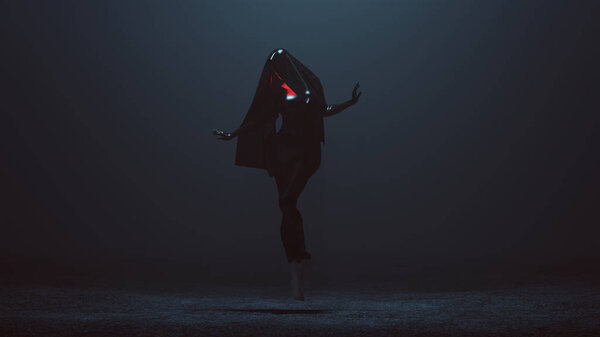 Floating Black Demon Nun Shrink Wrapped Futuristic Haute Couture Dress Abstract Demon 3d illustration 3d render  