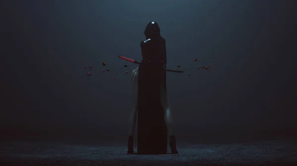 未来恶魔 Nun 高分裂礼服 抽象恶魔刺客与武士剑和 Telekiness 的力量回 — 图库照片