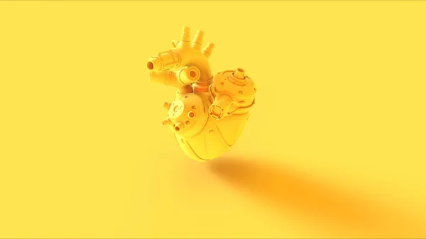 Yellow Artificial Heart Cyborg 3d illustration 3d render