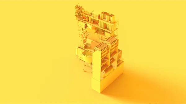 Gelbes Kleines Modernes Home Office Setup Mit Bilderrahmen Regal Kopfhörer — Stockfoto