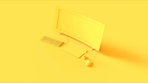Raff Resim Çerçeveli Sarı Küçük Çağdaş Ofis Ayarları Bir Masa — Stok fotoğraf
