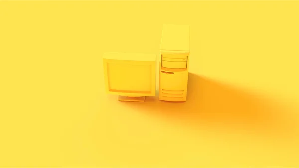 Sárga Régi Asztali Számítógép Monitor Illusztráció Render — Stock Fotó
