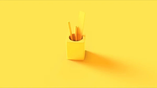 Желтый Стол Чистый Ручками Карандаши Маркеры Иллюстрация Рендеринг — стоковое фото