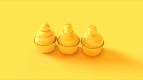 Amarillo Lujo Fresa Cupcakes Ilustración —  Fotos de Stock