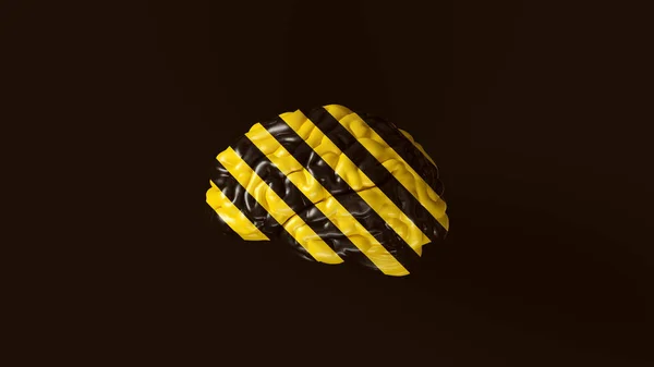 Amarelo Preto Chevron Hazard Pattern Cérebro Humano Modelo Anatômico Ilustração — Fotografia de Stock