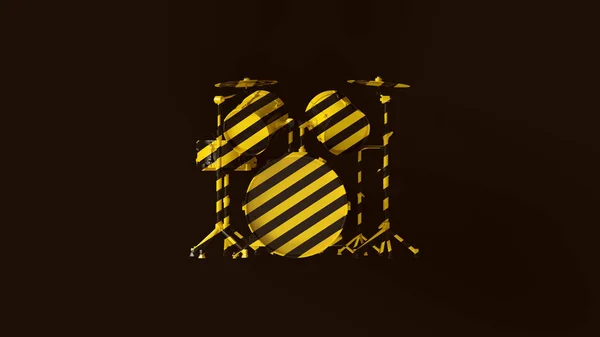 Yellow Black Chevron Hazard Pattern Drum Kit Illustration Rendering — 스톡 사진