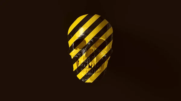Geel Zwart Chevron Hazard Pattern Skull Front Illustratie — Stockfoto