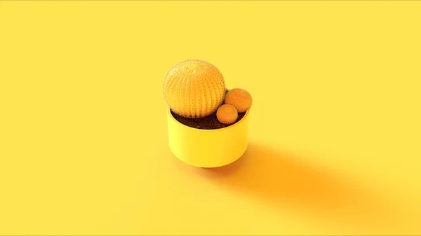 Yellow Small Office Desk Cactus 3d illustration