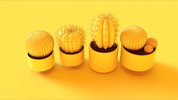 Pequeño Escritorio Oficina Amarillo Cactus Ilustración —  Fotos de Stock