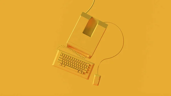 Geel Vintage Computer Toetsenbord Muis Illustratie Renderen — Stockfoto