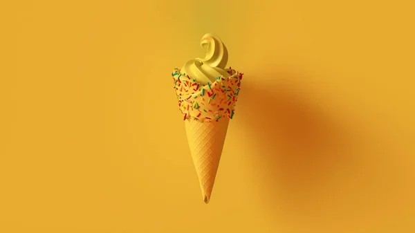 マルチカラースプリンクル付きイエローアイスクリーム3Dイラスト3Dレンダリング — ストック写真