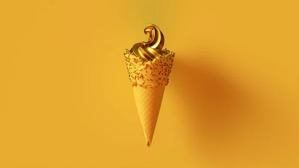 ゴールドリーフアイスとゴールドスプリンクル付きイエローアイス3Dイラスト3Dレンダリング — ストック写真