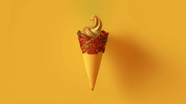 香草冰淇淋与巧克力和多色洒水3D插图3D渲染 — 图库照片