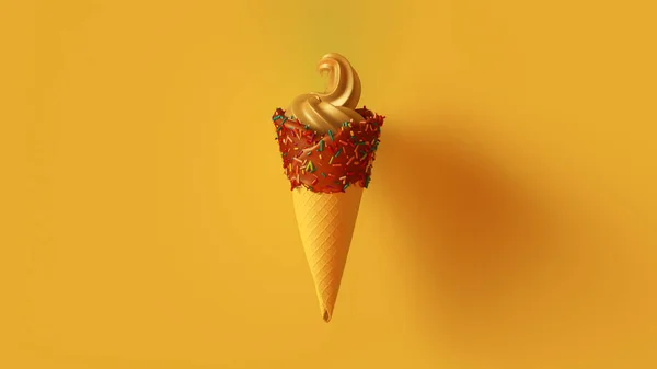 Helado Vainilla Con Chocolate Espolvoreos Multicolores Ilustración Renderizado —  Fotos de Stock