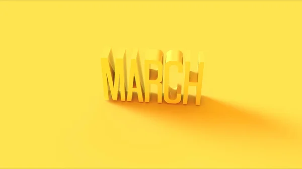 明るい黄色の3月のサイン3Dイラスト3Dレンダリング — ストック写真
