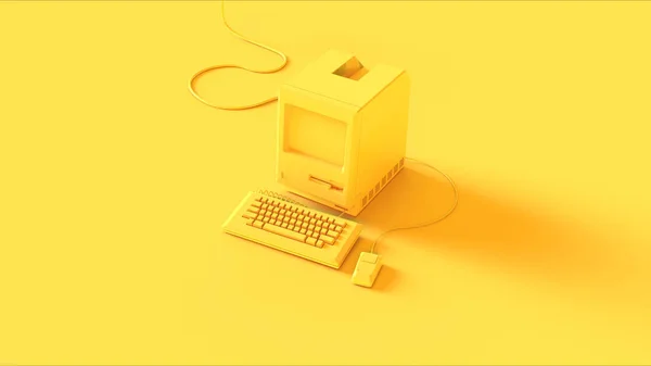 Yellow Vintage Computer Keyboard Mouse Illustration Render — 스톡 사진