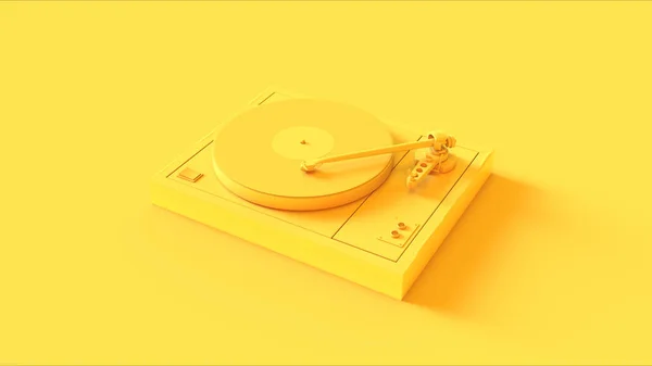 黄色のヴィンテージターンテーブルレコードプレーヤーの3Dイラスト — ストック写真