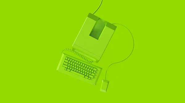 Green Vintage Computer Keyboard and Mouse 3d illustration 3d render