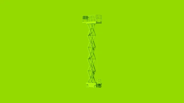 Green Scissor Lift Aerial Work Platform Raised 3d illustration 3d render