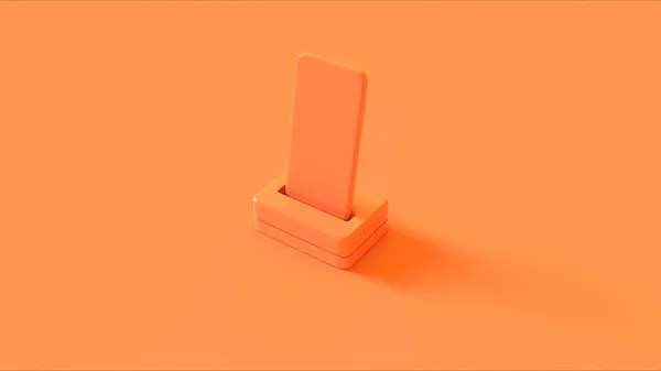 オレンジ色の携帯電話と充電器サイドビュー3Dイラスト3Dレンダリング — ストック写真