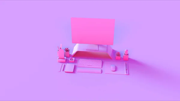 Pink Contemporary Desk Setup 3d illustration 3d rendering