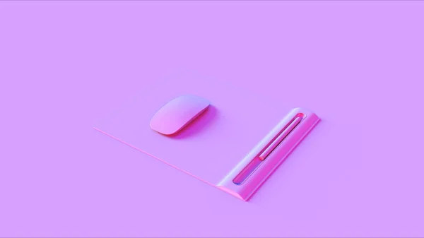 粉红鼠标一个垫子和笔3D插图3D渲染 — 图库照片