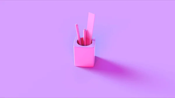 Mesa Cor Rosa Tigela Clipes Papel Ilustração Renderização — Fotografia de Stock