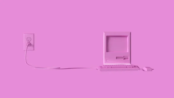 Pink Vintage Computer Keyboard Mouse Illustration Render — Stock Photo, Image