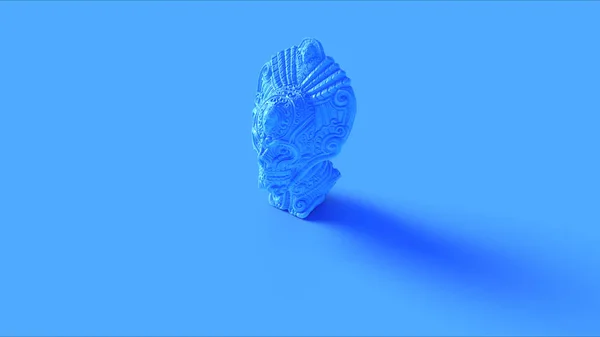 Azul Tribal Calavera Máscara Estatua Busto Ilustración —  Fotos de Stock
