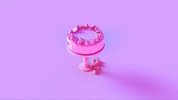 Nagy Pink Cake Szamóca Egy Keksz Illusztráció Render — Stock Fotó