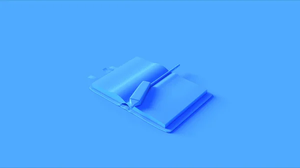 小さなポスト付き青い小さなノートブックノートと蛍光ペン3Dイラスト3Dレンダリング — ストック写真