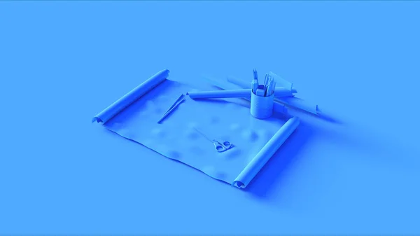 Блакитний Рулон Паперу Ножицями Пенсійна Ілюстрація Рендеринга — стокове фото