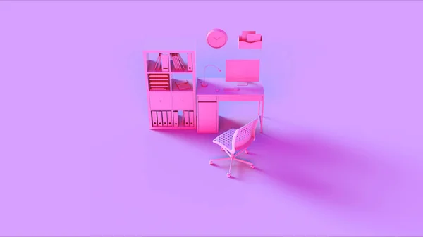 Pink Kortárs Home Office Setup Könyvespolc Modern Számítógép Falióra File — Stock Fotó