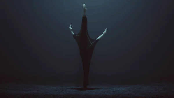 Bailarina Ballet Negro Demonio Estiramiento Hacia Adelante Con Una Pierna — Foto de Stock