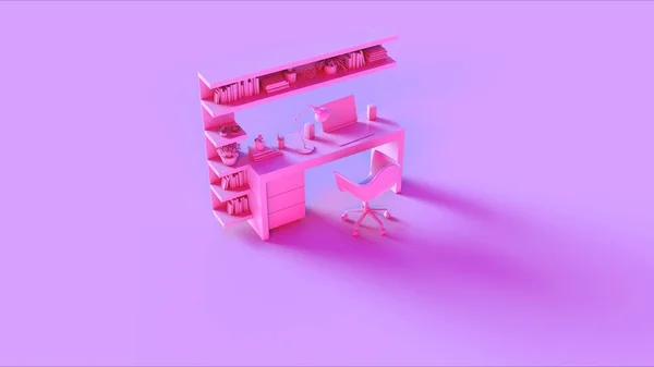 Pink Kortárs Home Office Setup Könyvespolc Modern Számítógép Falióra File — Stock Fotó