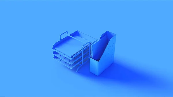 Blaue Büro Vertikale Box Dateien Und Papier Tablett Abbildung Render — Stockfoto