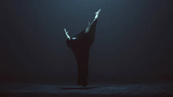 Bailarina Ballet Negro Demonio Estiramiento Hacia Adelante Con Una Pierna — Foto de Stock