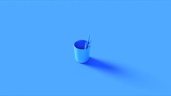 Blue Round Cup Desk Tidy with Technical Pencils 3d illustration 3d rendering