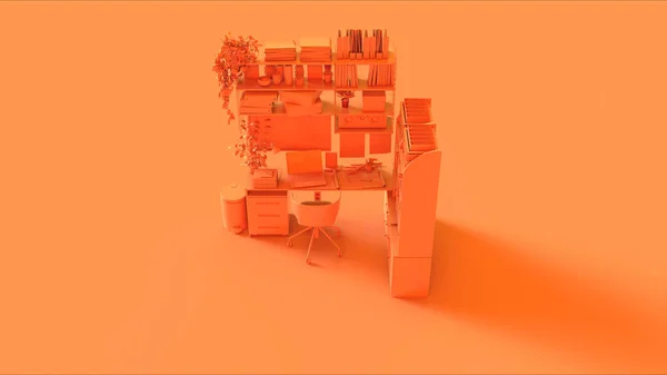 Configurazione Accogliente Contemporanea Arancione Dell Ufficio Domestico Con Lampada Del — Foto Stock
