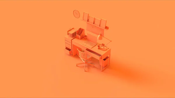 Orange Contemporary Home Office Configuração Com Conjunto Desenhos Prateleira Molduras — Fotografia de Stock