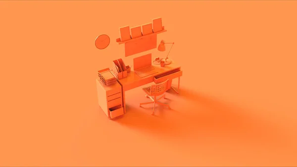 Orange Zeitgenössisches Home Office Setup Mit Einer Reihe Von Zeichnungen — Stockfoto