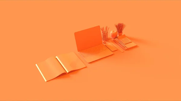 Installazione Contemporanea Arancione Dell Ufficio Della Scrivania Calda Con Computer — Foto Stock