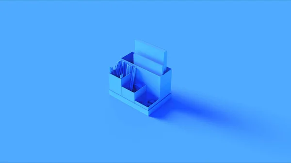 Blauer Schreibtisch Aufgeräumt Mit Klebeband Und Notizblöcken Illustration Rendering — Stockfoto