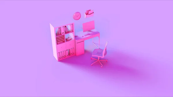 Pembe Küçük Çağdaş Home Office Kurulum Bookshelf Duvar Saati Hesap — Stok fotoğraf