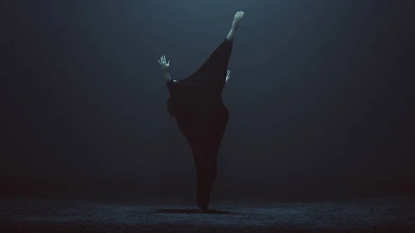 Ballet Noir Danseur Démon Dans Étirement Vers Avant Avec Une — Photo