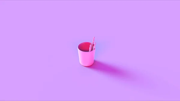 Tazón Fuente Ordenado Escritorio Rosa Clips Papel Ilustración Renderizado — Foto de Stock