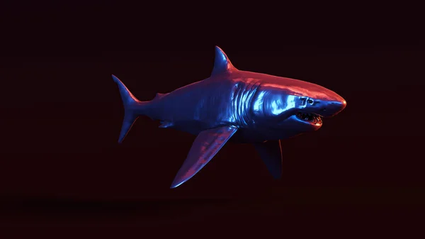 Silver Great White Shark Med Red Blue Moody 80S Belysning — Stockfoto