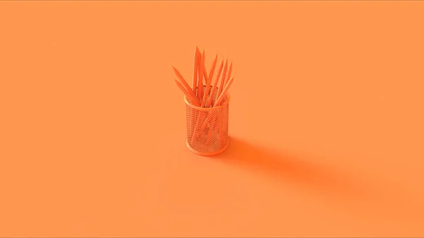 Orange Wire Desk Tidy with Pencils 3d illustration 3d rendering